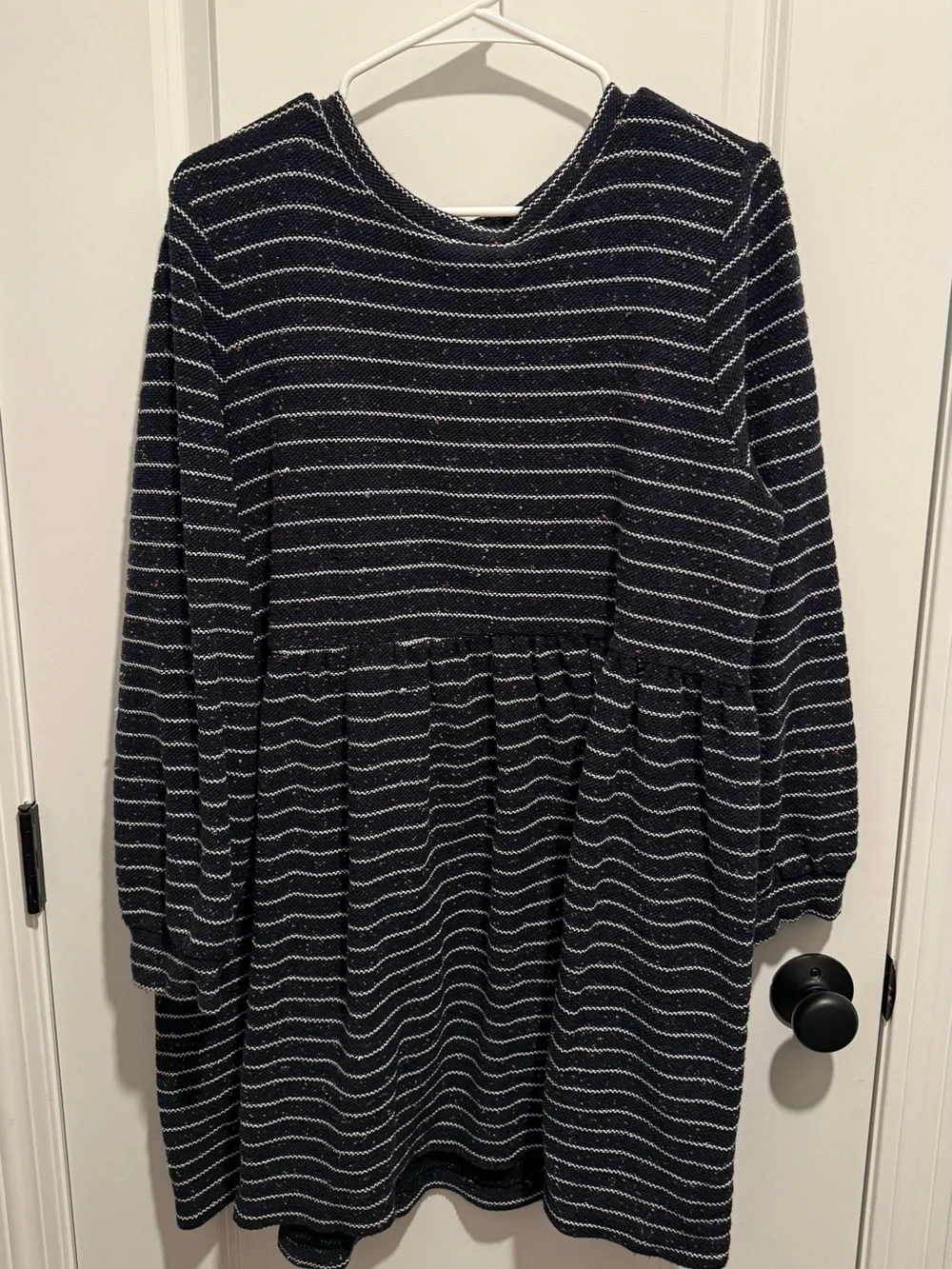 LOFT - Women’s Striped Button Back Dress, XL Navy - Picture 1 of 4